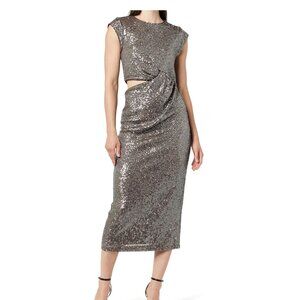 THE DROP Women's Padma Cut-Out Sequin Midi Dress Sz: M Pewter